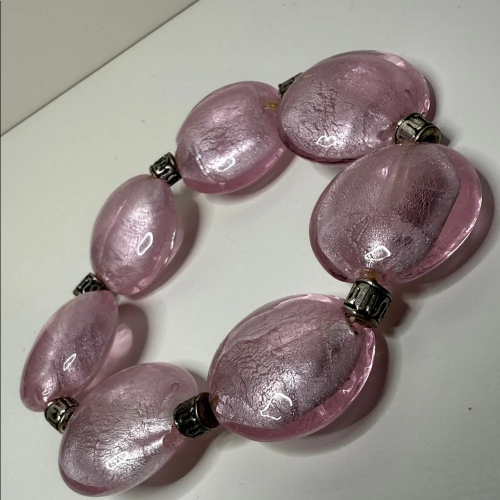 Elegant Pink glass frosted discs Beaded stretch Bracelet so pretty